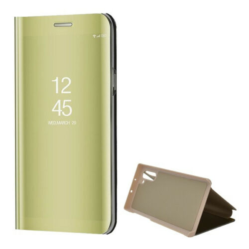 Samsung Galaxy Note 10 / 10 5G SM-N970 / N971, Oldalra nyíló tok, hívás mutatóval, Smart View Cover, arany (utángyártott)