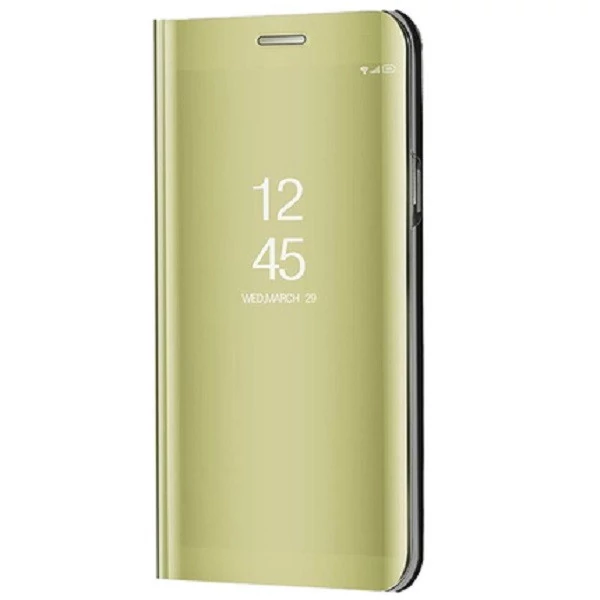 Apple iPhone 11 Pro Max, Oldalra nyíló tok, hívás mutatóval, Smart View Cover, arany (utángyártott)