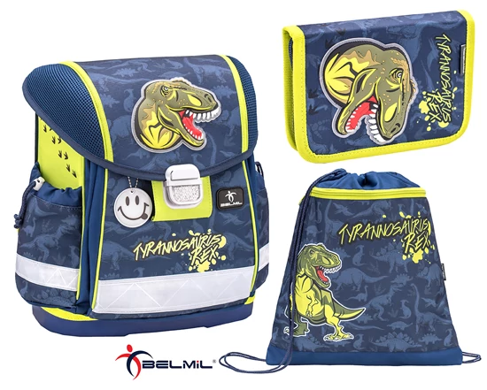 Belmil Merevfalú Iskolatáska Szett, Classy 403-13, Tyrannosaurus Rex, Tolltartó, Tornazsák