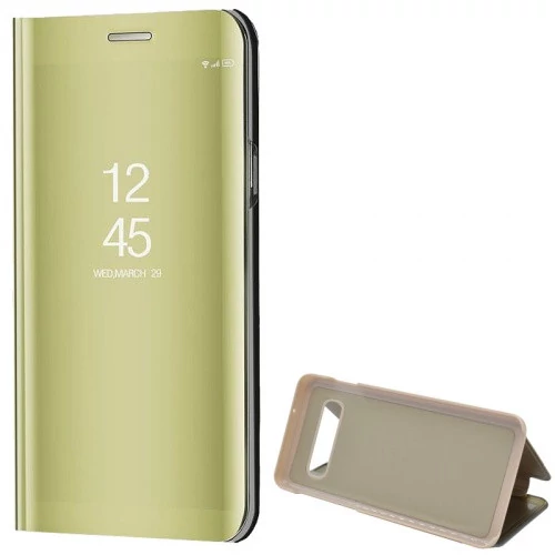 Samsung Galaxy S10 Plus SM-G975, Oldalra nyíló tok, hívás mutatóval, Smart View Cover, arany (utángyártott)