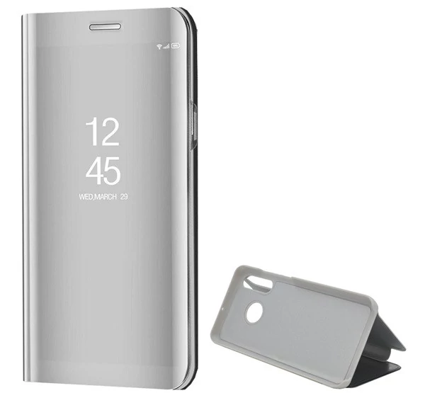 Huawei P30 Lite, Oldalra nyíló tok, hívás mutatóval, Smart View Cover, ezüst (utángyártott)