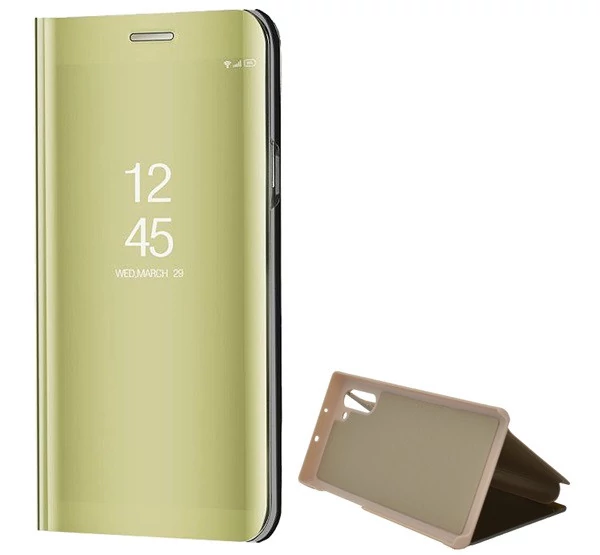 Samsung Galaxy Note 10 / 10 5G SM-N970 / N971, Oldalra nyíló tok, hívás mutatóval, Smart View Cover, arany (utángyártott)