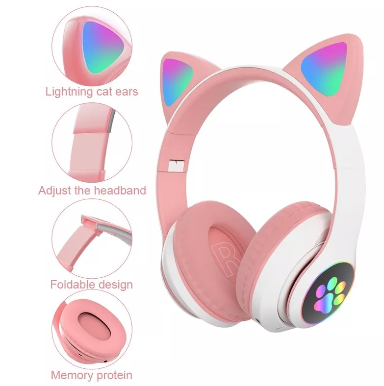 Cat Vezeték Nélküli Világító Fejhallgató Bluetooth 5.0 Pink