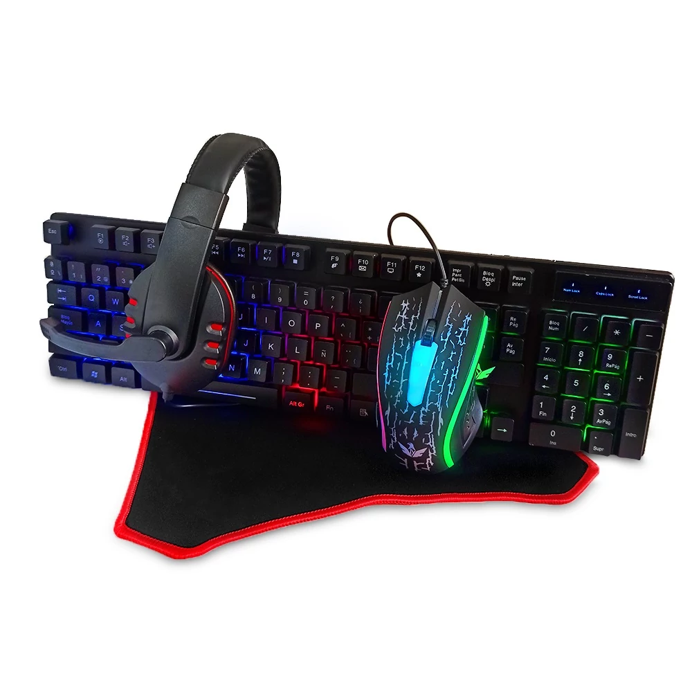 Gamer Készlet Billentyűzet Egér Egérpad Fejhallgató RGB JX-K1088