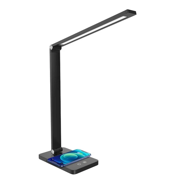 LED Asztali Lámpa Vezeték Nélküli Töltővel 5 Színhőmérséklet 3 Fényerő Fekete
