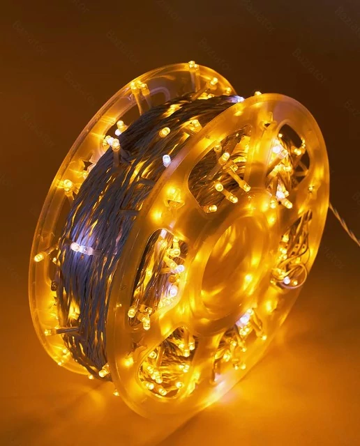 Kültéri Beltéri Melegfehér Fényfüzér 30m 200 Led Hálózati Csatlakozóval Átlátszó Kábellel
