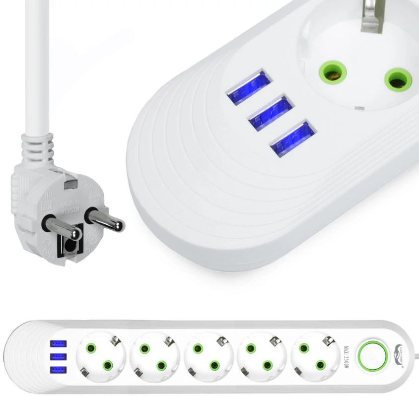 5-ös Elosztó 3 USB Csatlakozóval Fehér F-05U