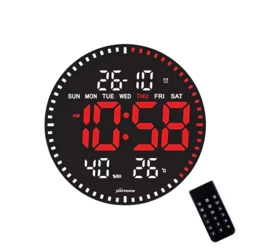 JH2560 Digitális Falióra Led Fénnyel, Távirányítóval, 28cm- Piros