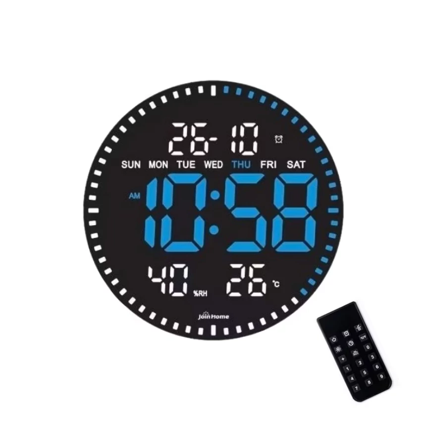 JH2560 Digitális Falióra Led Fénnyel, Távirányítóval, 28cm- Kék